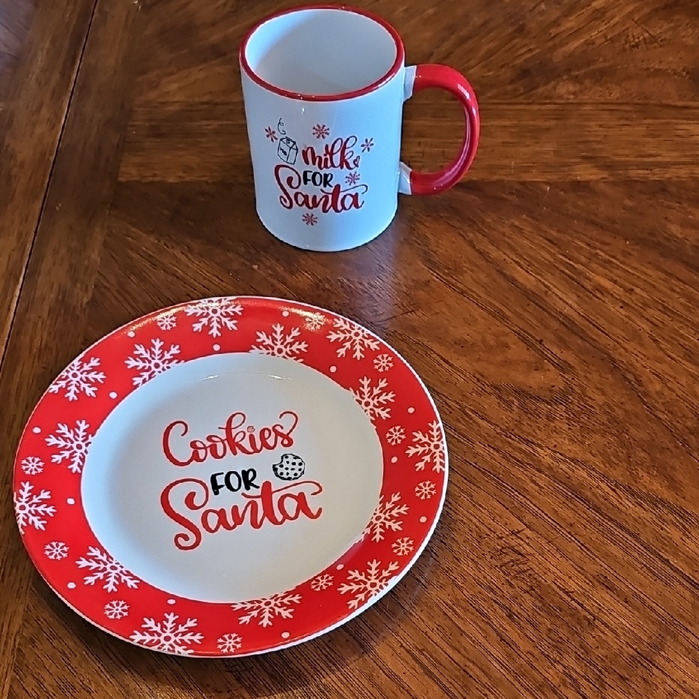Red and White Cookies for Santa Plate and Mug Set BNWT Dishwasher Safe Ceramic